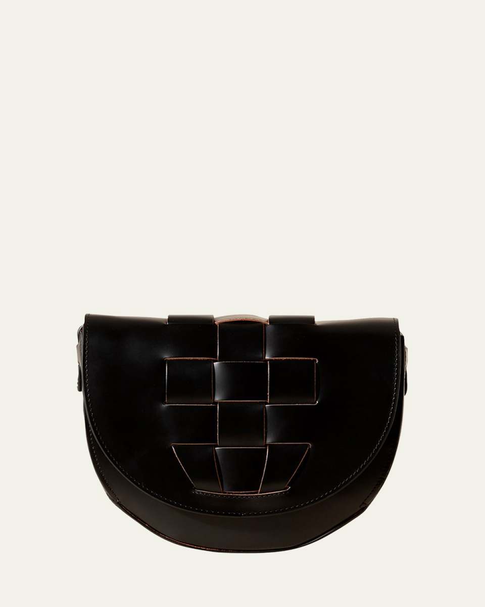 Sinia Woven Leather Saddle Crossbody Bag